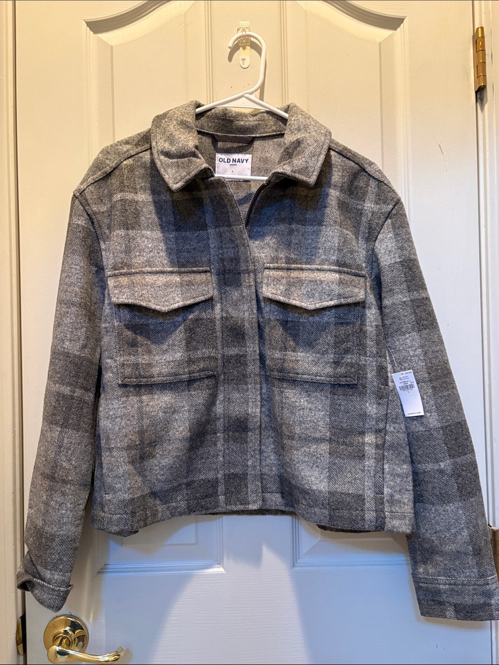 Old Navy Gray Plaid Wool-Blend Shacket